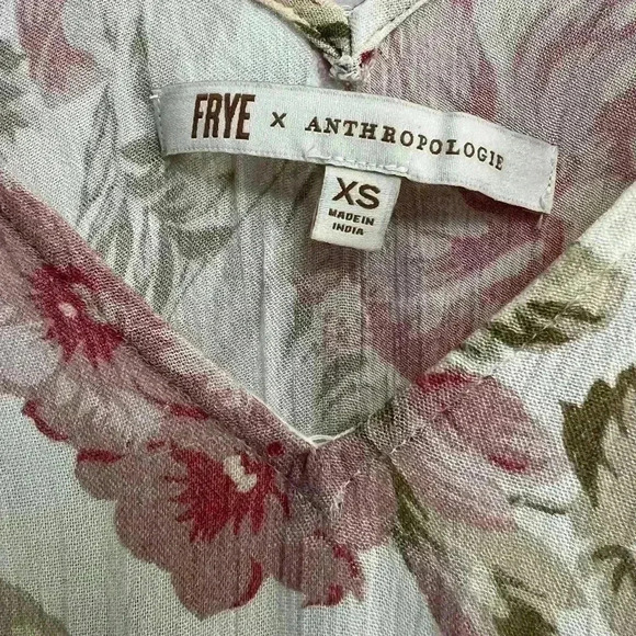 ✨HP✨Frye x Anthropologie Luna Ivory Floral Tiered Gauze Mini Dress size XS - Picture 4 of 6